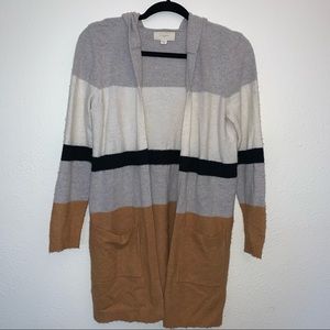 Long Fall Striped Hooded Cardigan with pockets size small